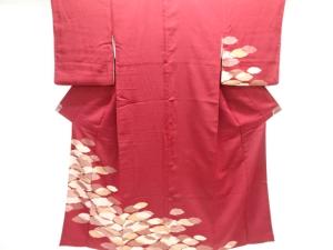 大正ロマン　葉模様織出しお召し着物